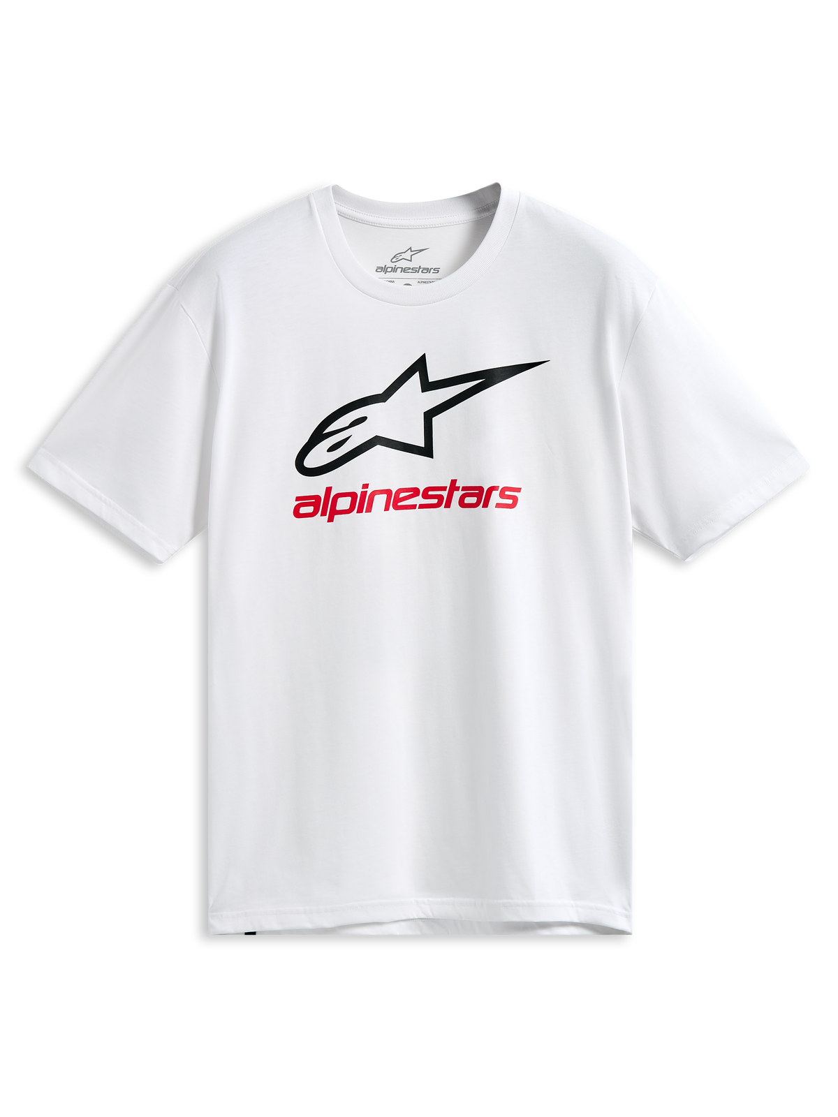Alpinestars Always 2.0 CSF Tee, T-shirt met korte mouwen, wit, Astars-logo met zwarte omtrek en rode Alpinestars-graphic, casual motorsport sportkleding
