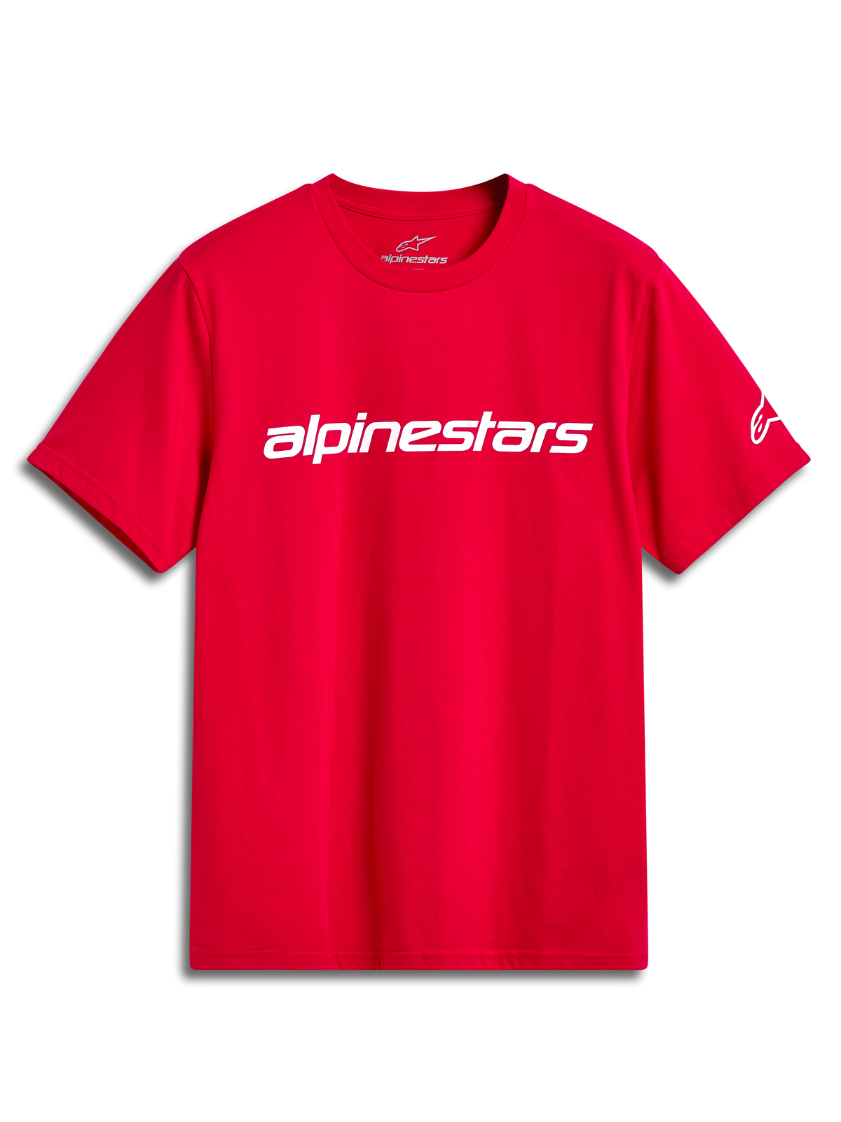 Alpinestars Linear Wordmark 2.0 CSF t-shirt met korte mouwen, rood met een wit logo op de borst, casual sportswear.