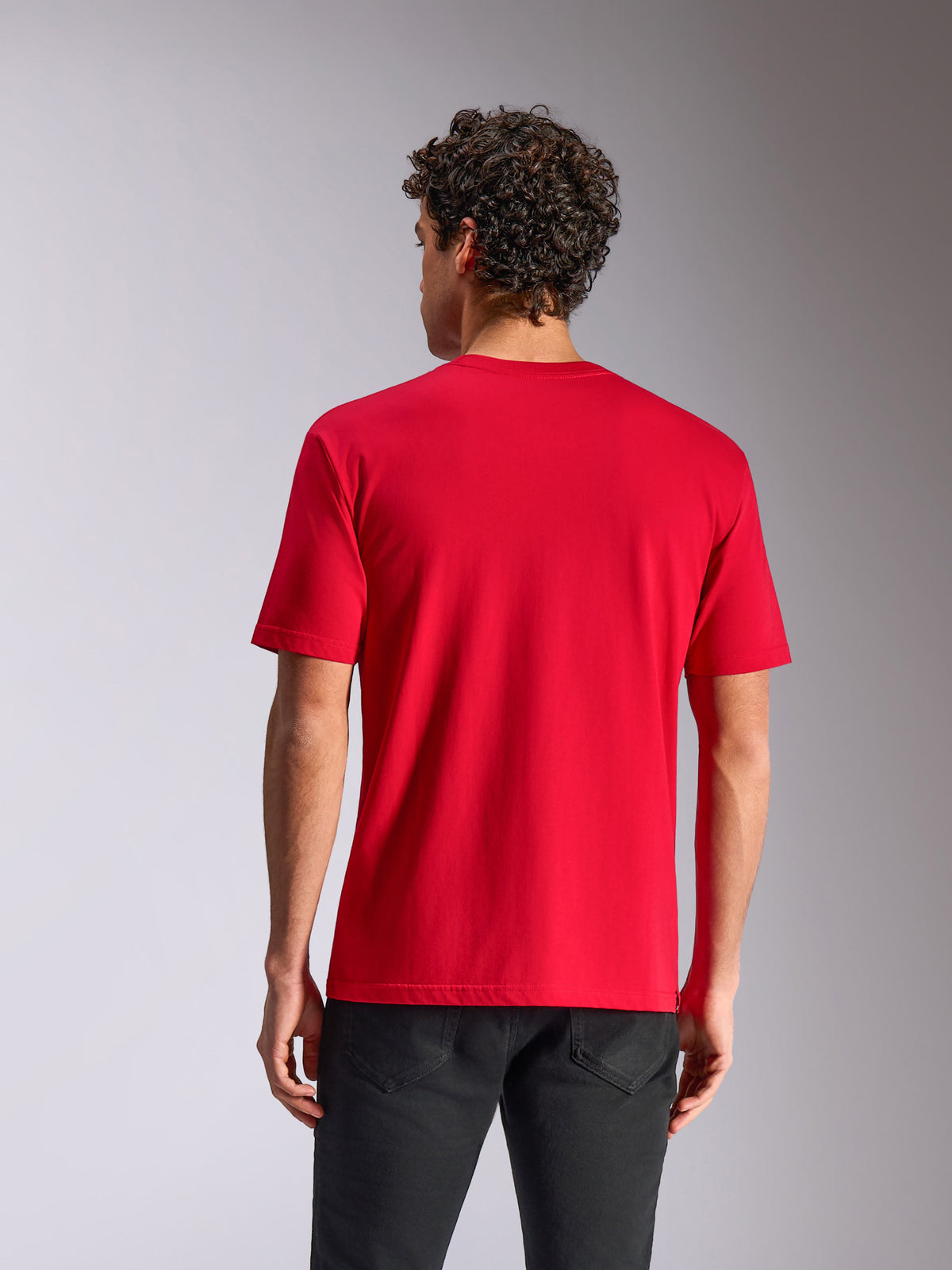Alpinestars Ride 4.0 CSF Tee, back view, short sleeve t-shirt, Red, casual motorsport-inspired streetwear, worn with black pants
