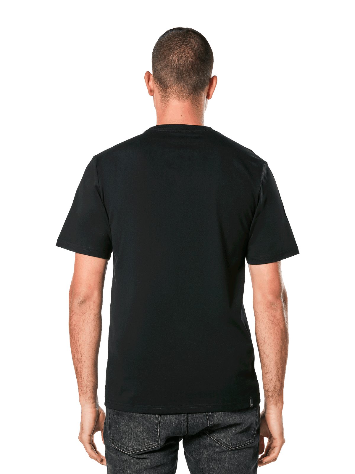 Alpinestars MX Helmet CSF Tee, T-shirt met korte mouwen, zwart, achteraanzicht op model, casual motorsport streetwear