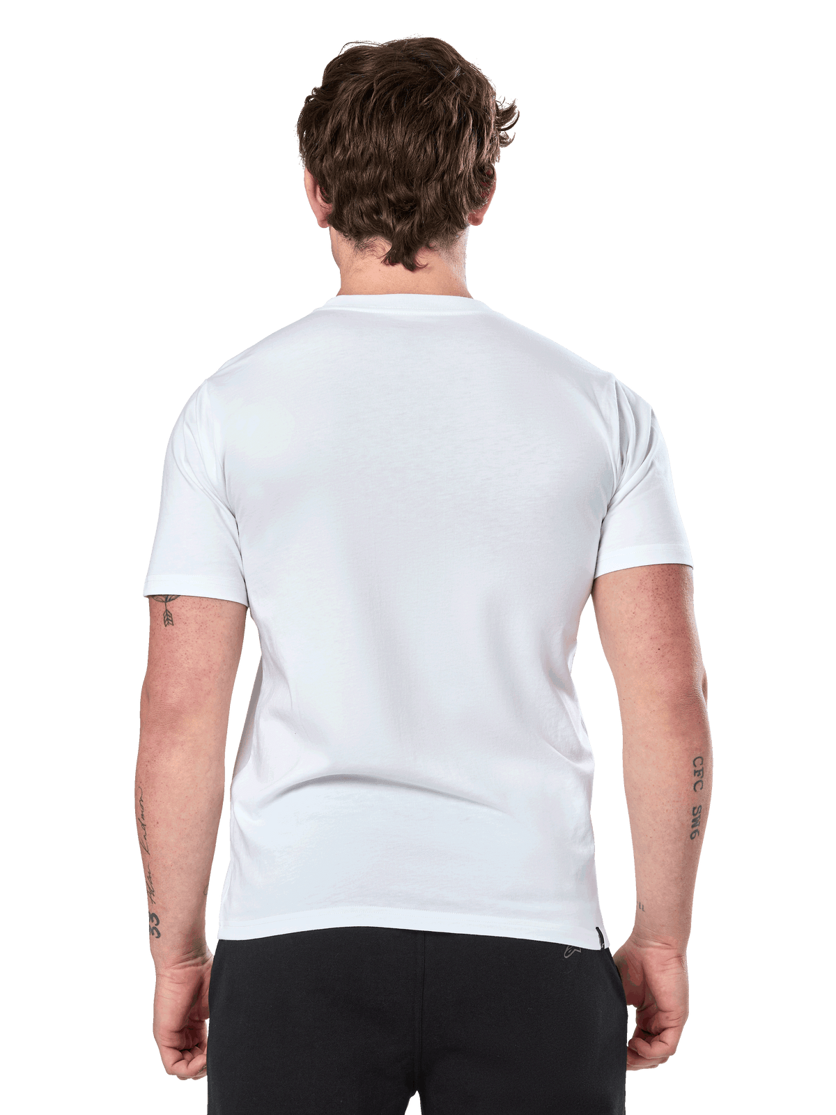 Alpinestars Prevail CSF Tee, T-shirt met korte mouwen, wit, achteraanzicht, gedragen met een zwarte broek, casual motorsport streetwear