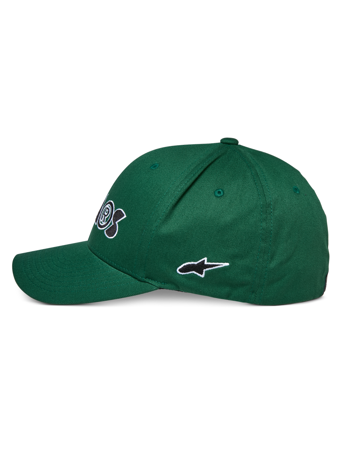 Alpinestars Cereal Hat, Green, Side profile view, featuring curved bill and embroidered black and white star logo, casual sportswear headwear