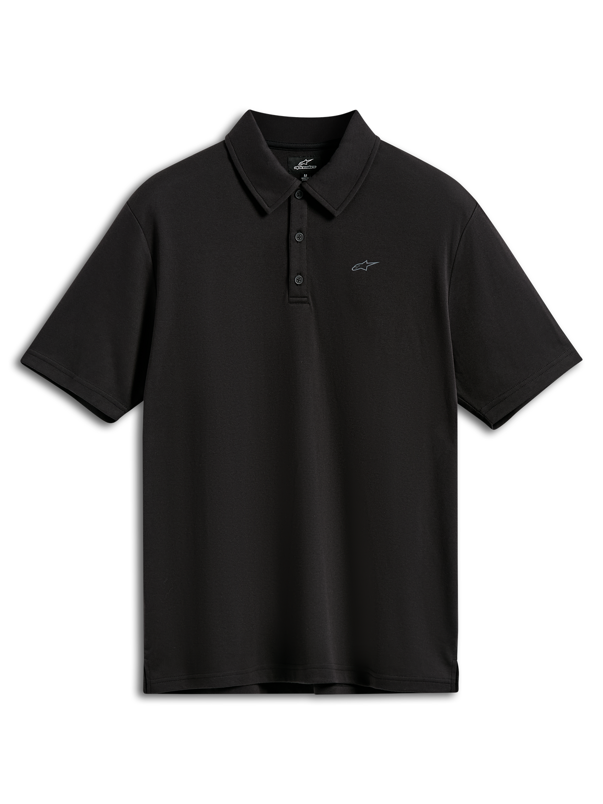 Alpinestars Impetus Sport Polo, polo shirt met korte mouwen, zwart, voorzien van een klein grijs Astars-logo op de borst, sluiting met drie knopen en een zelfkraag, casual sportkleding
