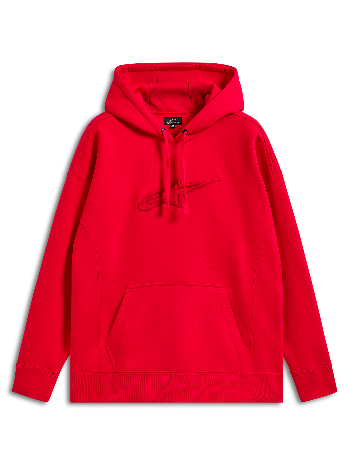 Alpinestars Emergent Oversized Hoodie, rood, pullover sweatshirt met tonaal 3D-geborduurd Astars-logo, kangoeroezak, casual motorsport streetwear