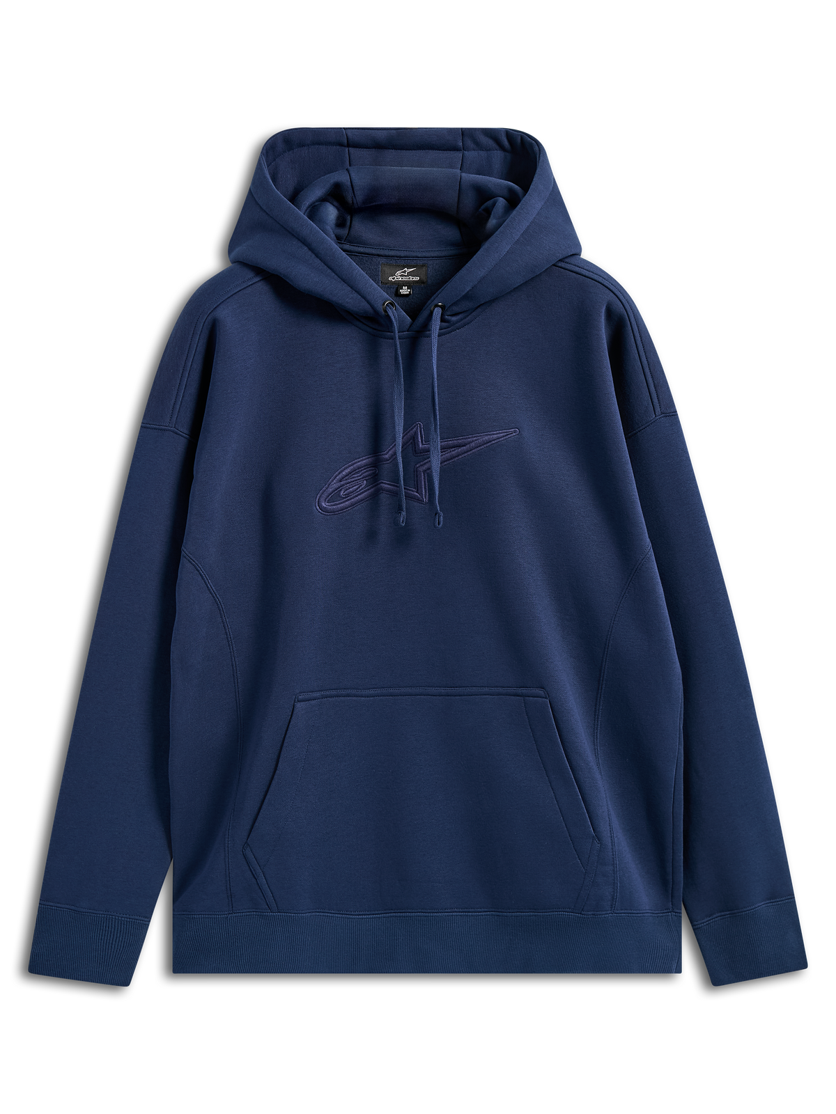Alpinestars Emergent Oversized Hoodie, navyblauw, pullover fleece met tonaal 3D-geborduurd Astars-logo op de borst, kangoeroezak, capuchon met trekkoord, relaxte pasvorm voor casual streetwear