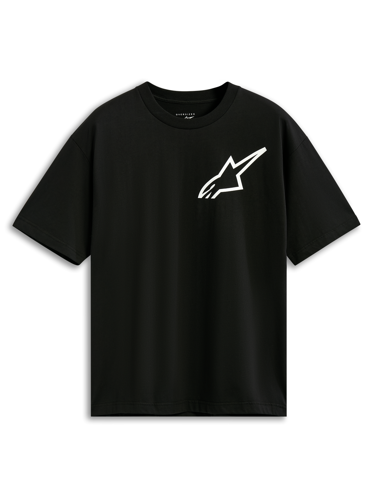 Alpinestars One Oversized CSF Tee, T-shirt met korte mouwen, zwart, wit Astars-logo op de borst, oversized pasvorm, casual motorsport-geïnspireerde streetwear