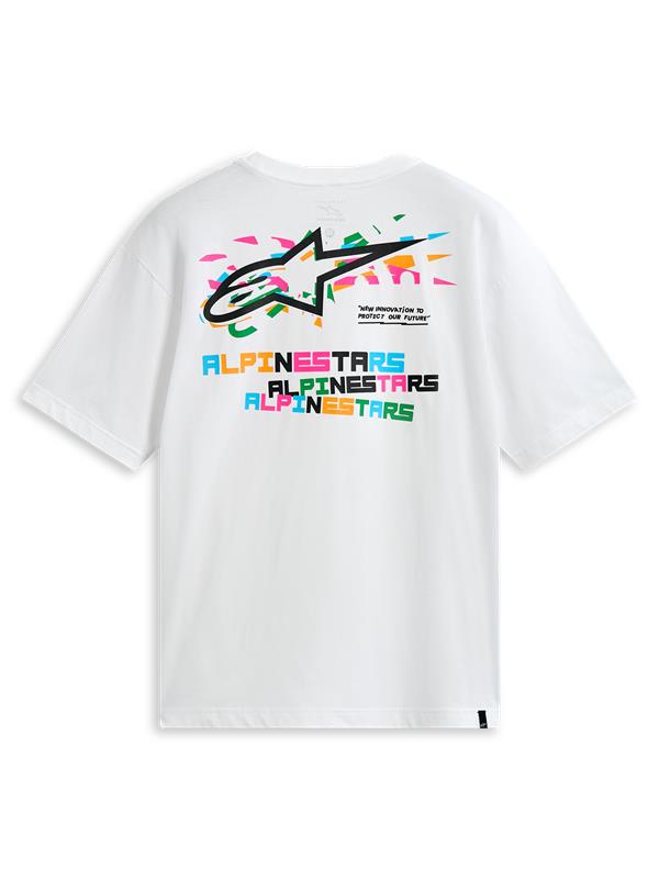 Alpinestars Wild Oversized CSF T-shirt met korte mouwen, wit, achterkant met levendig meerkleurig logo en tekstprint, casual sportswear.