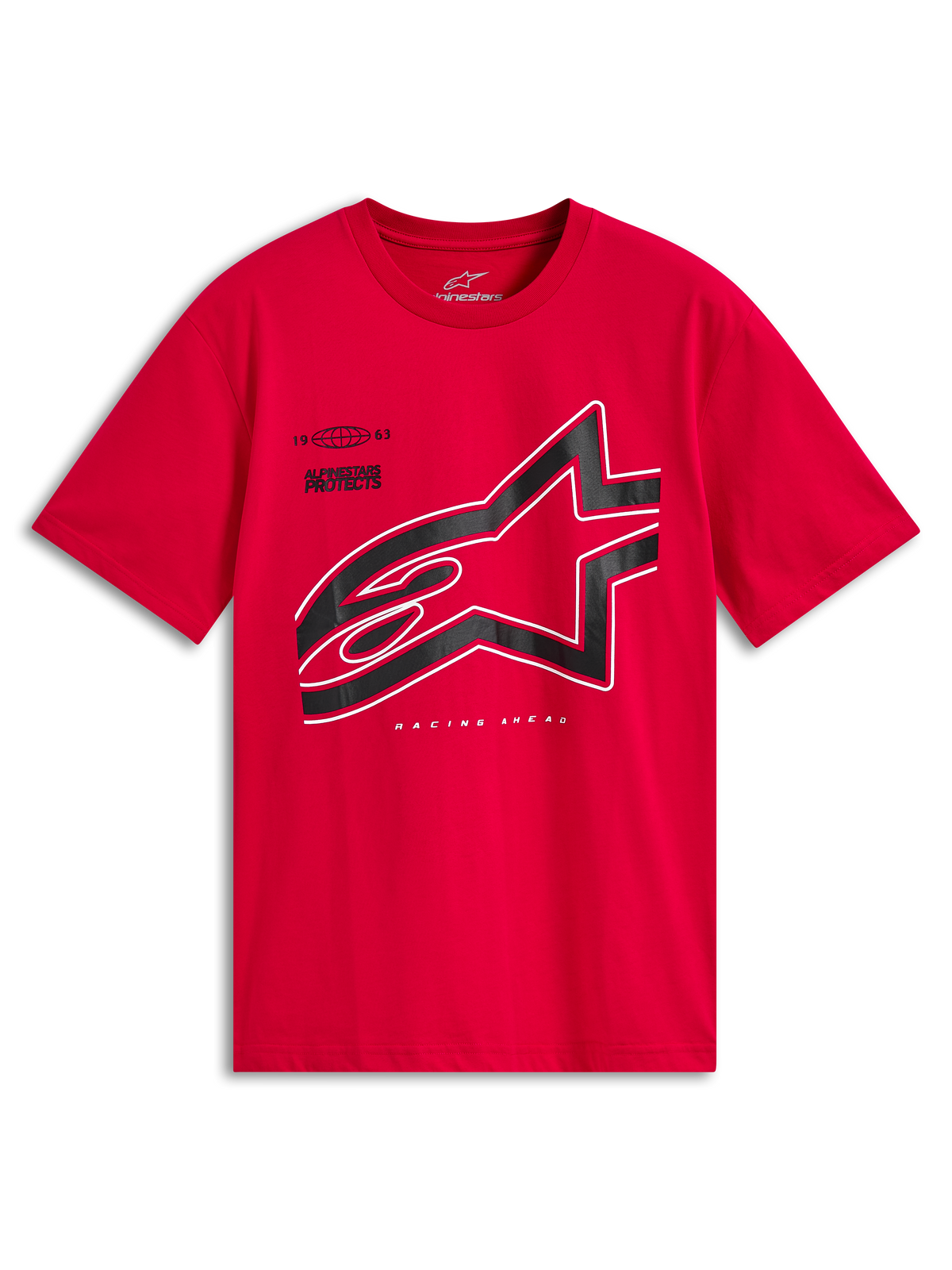 Alpinestars Authority CSF Tee, T-shirt met korte mouwen, rood, groot zwart gecropt Astars-logo met witte omtrek, casual motorsport-sportkleding