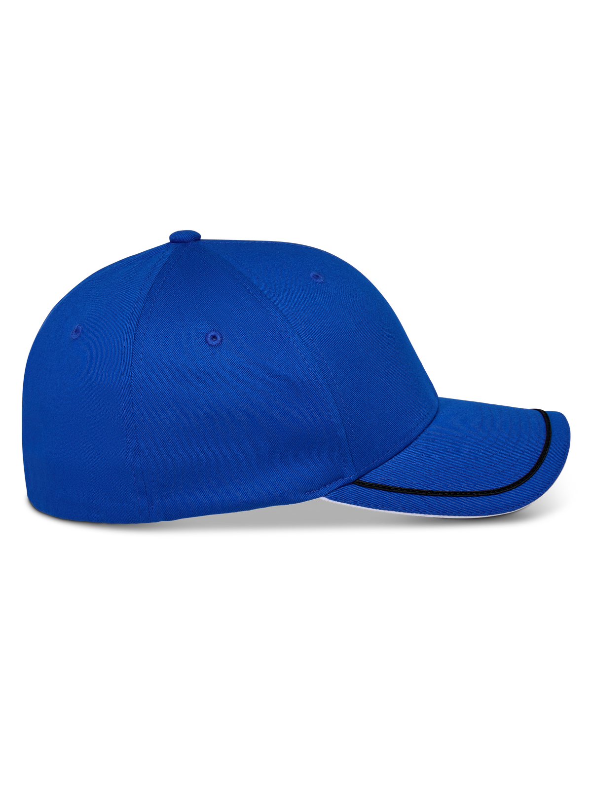 Alpinestars Corp Shift Relay Hat, Structured Baseball Cap, Blue, side profile view featuring a curved bill with black sutache trim and white sandwich detail, casual motorsport-inspired headwear