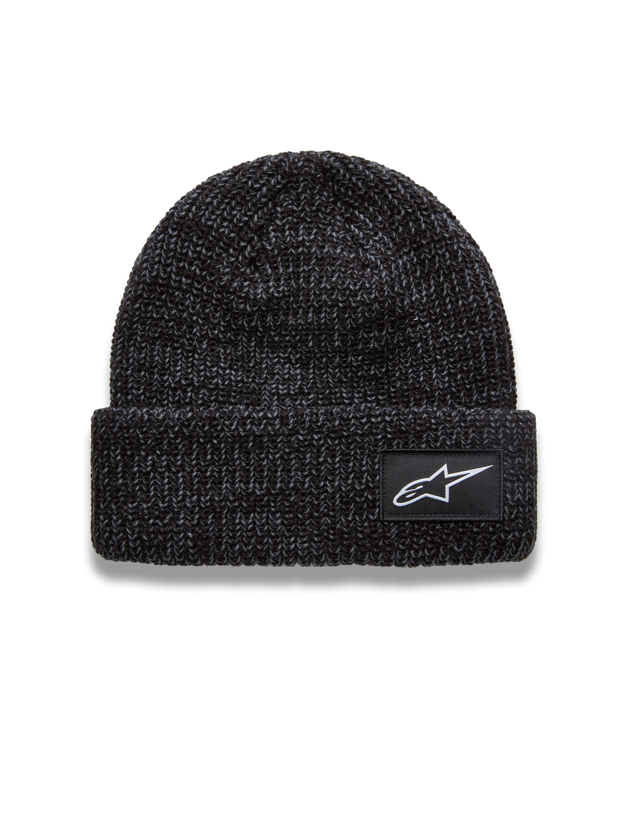 Alpinestars Unload Rib Cuff muts, grijs gemêleerde gebreide muts met wit Astar-logopatch, sportswearstijl.