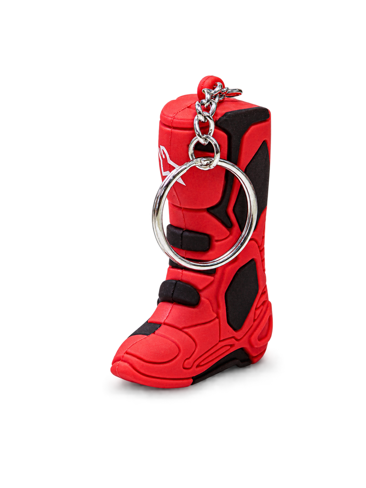 Alpinestars Tech 10 Boot Keyfob, motocross-inspired miniature boot keychain, red and black with white logo, durable synthetic construction with metal ring