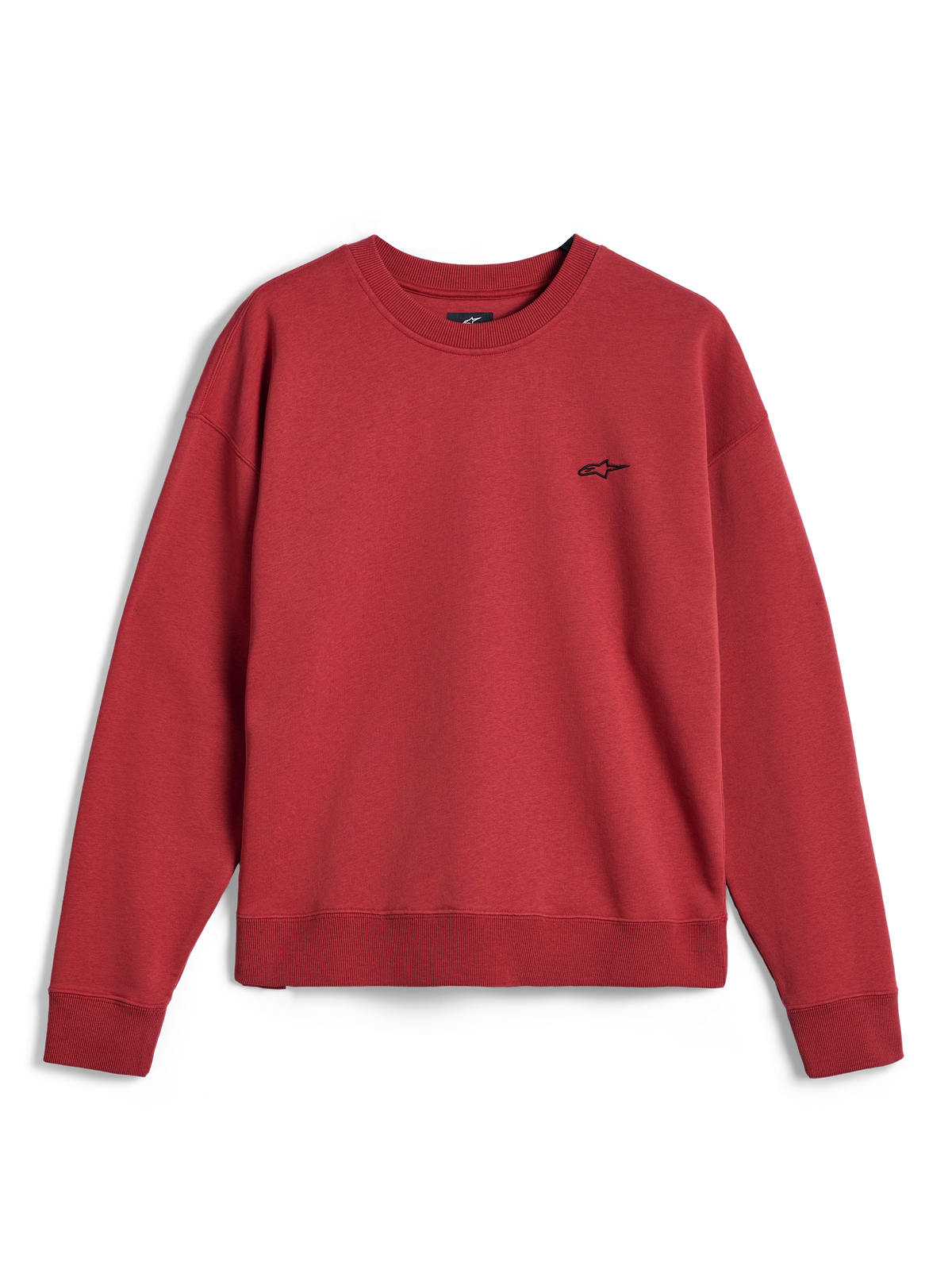 Alpinestars Essentials Ageless Crew, crewneck sweatshirt in Brick red, voorzien van een klein zwart Alpinestars-logo op de borst, geribbelde kraag, manchetten en zoom, casual premium sportswear fleece.