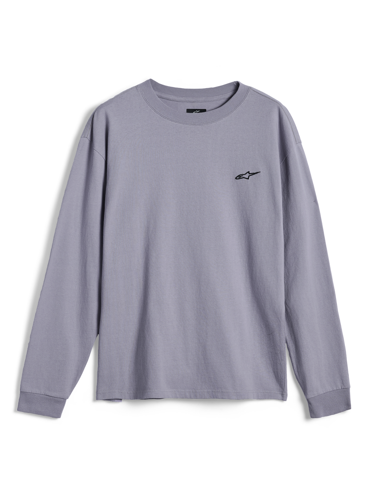 Alpinestars Essentials Ageless LS Tee, T-shirt met lange mouwen, zilver, met een klein zwart Alpinestars-logo op de borst, ontspannen pasvorm, casual motorsport streetwear