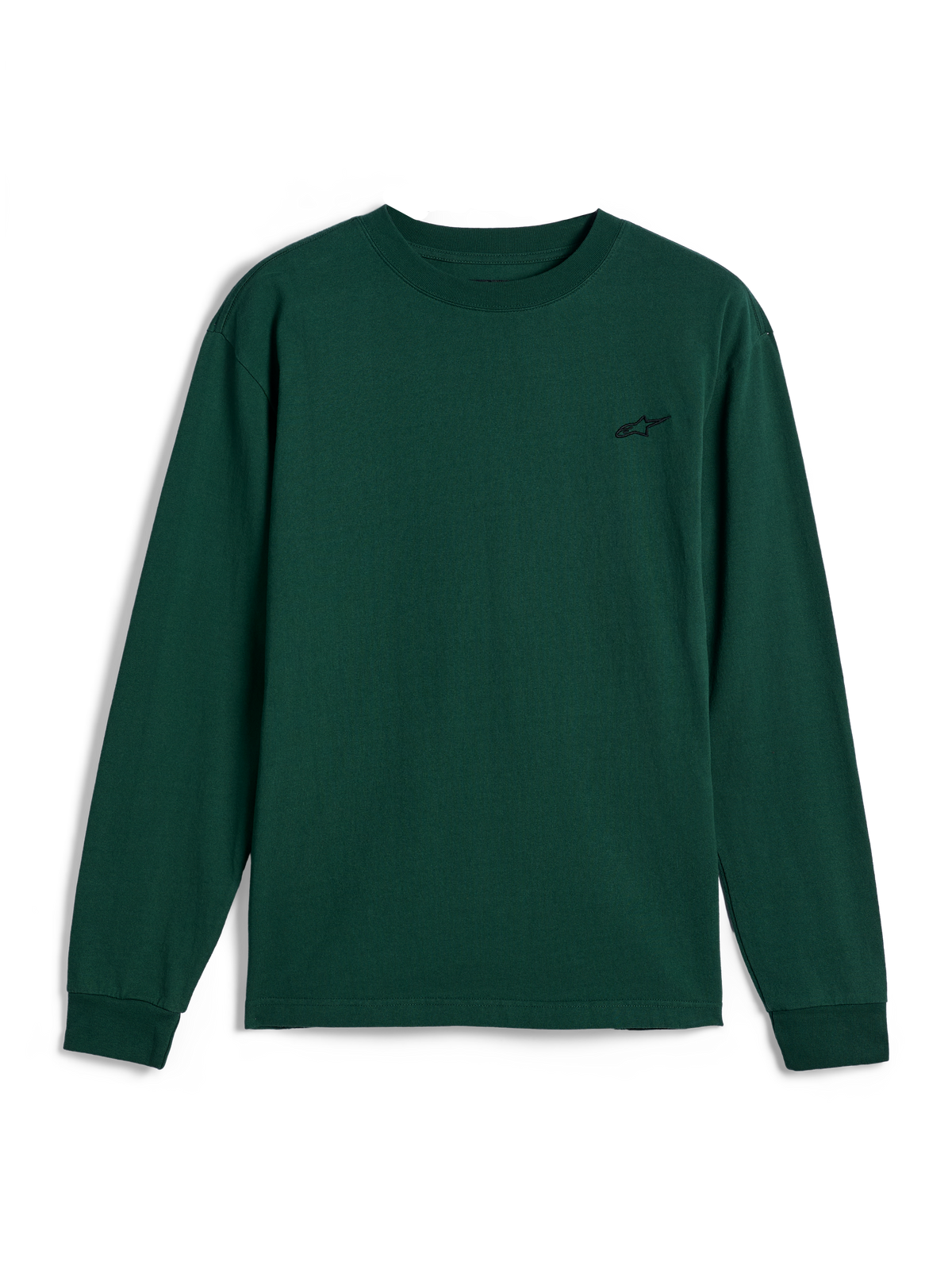 Alpinestars Essentials Ageless LS Tee, T-shirt met lange mouwen, Pine Green, klein zwart geborduurd logo op de linkerborst, casual motorsport streetwear