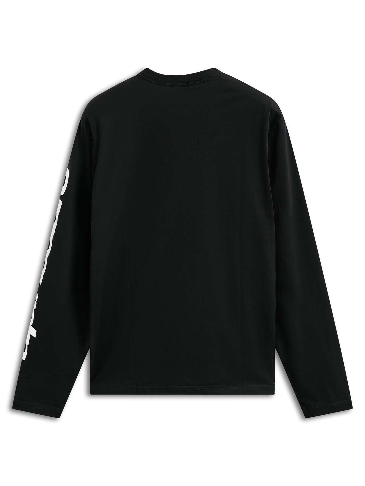 Alpinestars Trackside CSF Tee, T-shirt met lange mouwen, zwart, met witte verticale tekstgraphic op de mouw, achteraanzicht, casual motorsport streetwear
