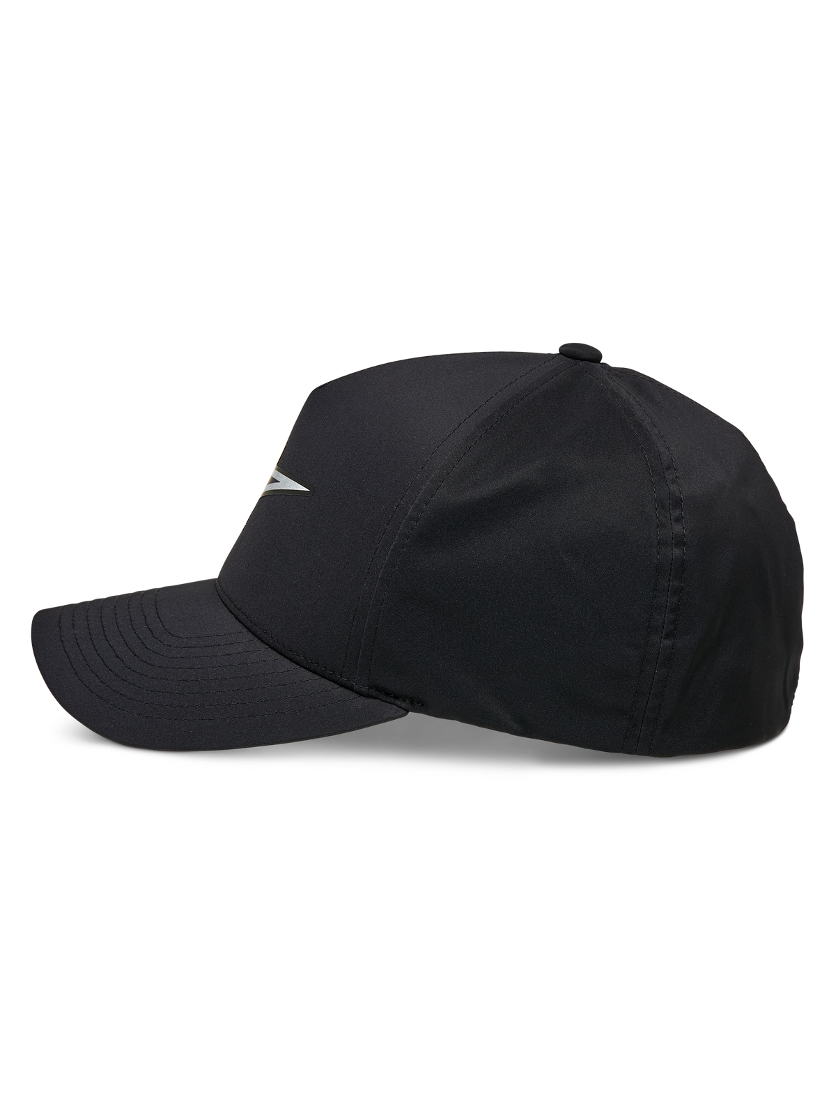 Alpinestars Ageless Reflex Waterproof pet, zwart, zijaanzicht van een pet met gebogen klep en een gestructureerde kroon, voorzien van een reflecterend Astars-logo en waterdichte technische stof, casual performance hoofdbedekking