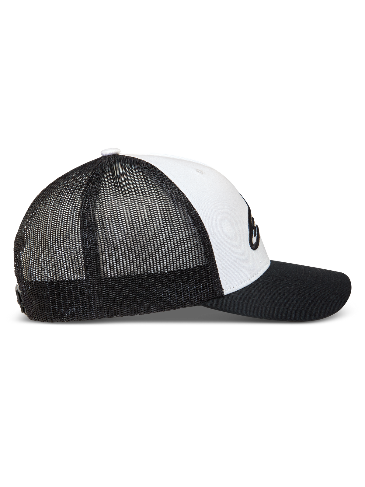 Alpinestars Ageless Snapback hoed, sportswear trucker pet met gebogen klep en mesh achterkant, zwart en wit