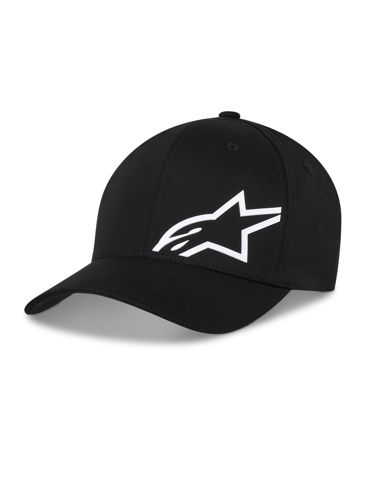 Alpinestars Corp Shift Multi Hat, zwarte baseballcap met wit 3D Astars-logo, gebogen klep, gestructureerde kroon, casual hoofdbedekking geïnspireerd op de motorsport