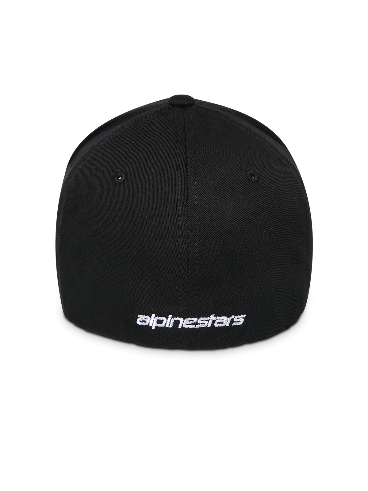 Alpinestars Corp Shift Multi pet, zwart, achteraanzicht met wit plat geborduurd logo aan de basis, flexibele stretch-fit constructie, casual motorsport-geïnspireerde pet