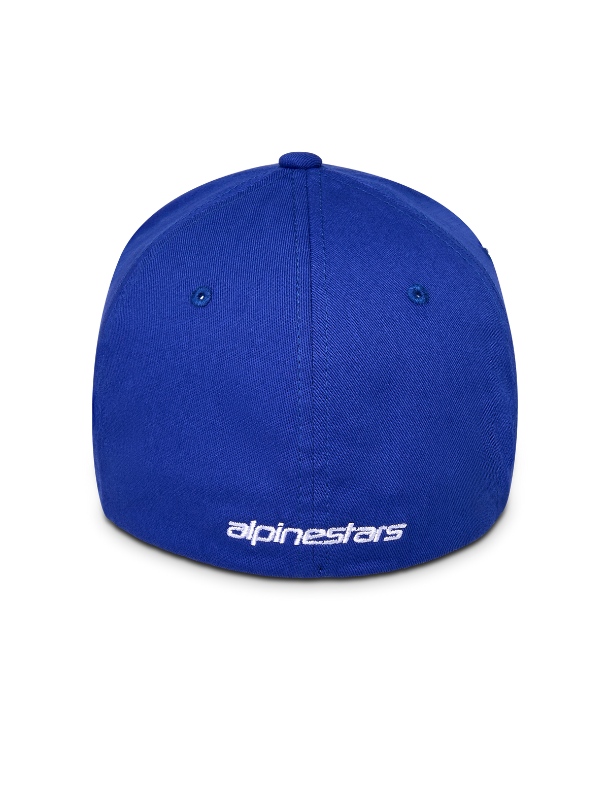 Alpinestars Corp Shift Multi pet, blauwe baseballpet, achteraanzicht met wit geborduurd logo, flexibele achterkant, gestructureerde kroon van stretch twill materiaal