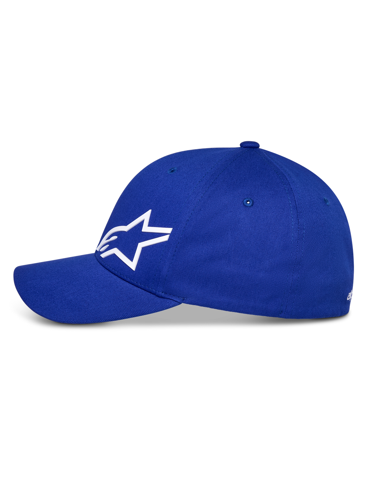 Alpinestars Corp Shift Multi pet, blauwe baseballcap met een wit 3D Astars-logo, gebogen klep en gestructureerde kroon, casual motorsport-hoofddeksel
