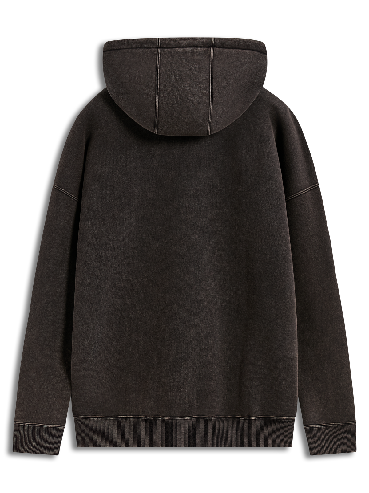 Alpinestars Infinite Washed Oversized hoodie, sportswear pullover, gewassen zwarte fleece, achteraanzicht met geribde zoom.