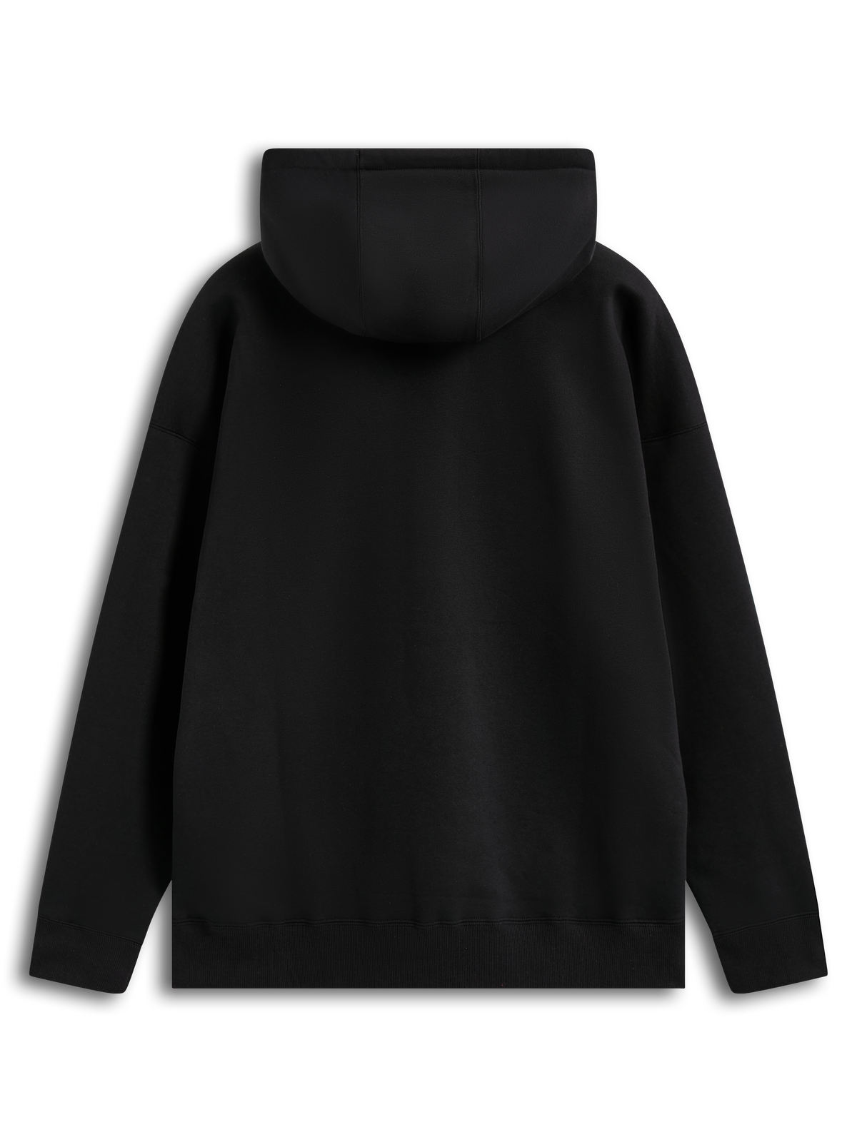 Alpinestars Entity Oversized hoodie, zwarte fleecesportkleding met gevoerde capuchon en geribde manchetten, achteraanzicht.