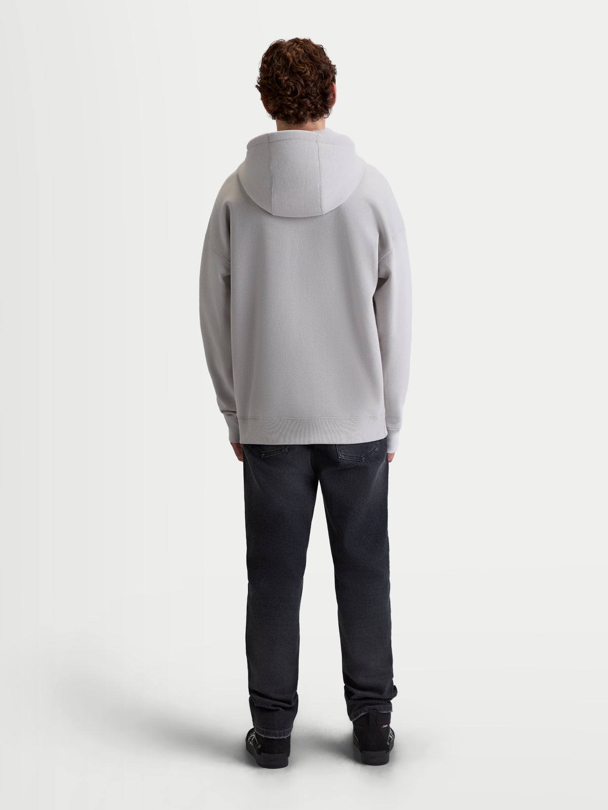 Alpinestars Entity Oversized Hoodie, herensportswear-fleecehoodie met ritssluiting, heren, grijs, achteraanzicht met een relaxte oversized pasvorm, zelfgevoerde capuchon en geribbelde zoom, premium lifestyle-kleding.
