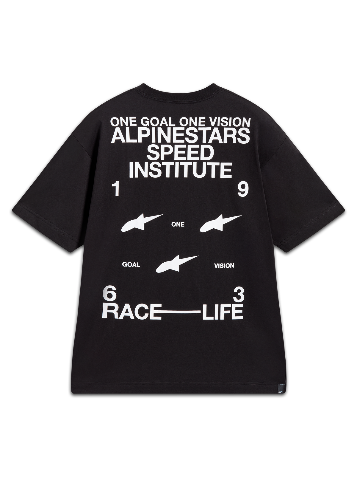 Alpinestars Institute Oversized CSF T-shirt met korte mouwen, zwart en wit, Speed Institute graphics op de rug, oversized pasvorm.
