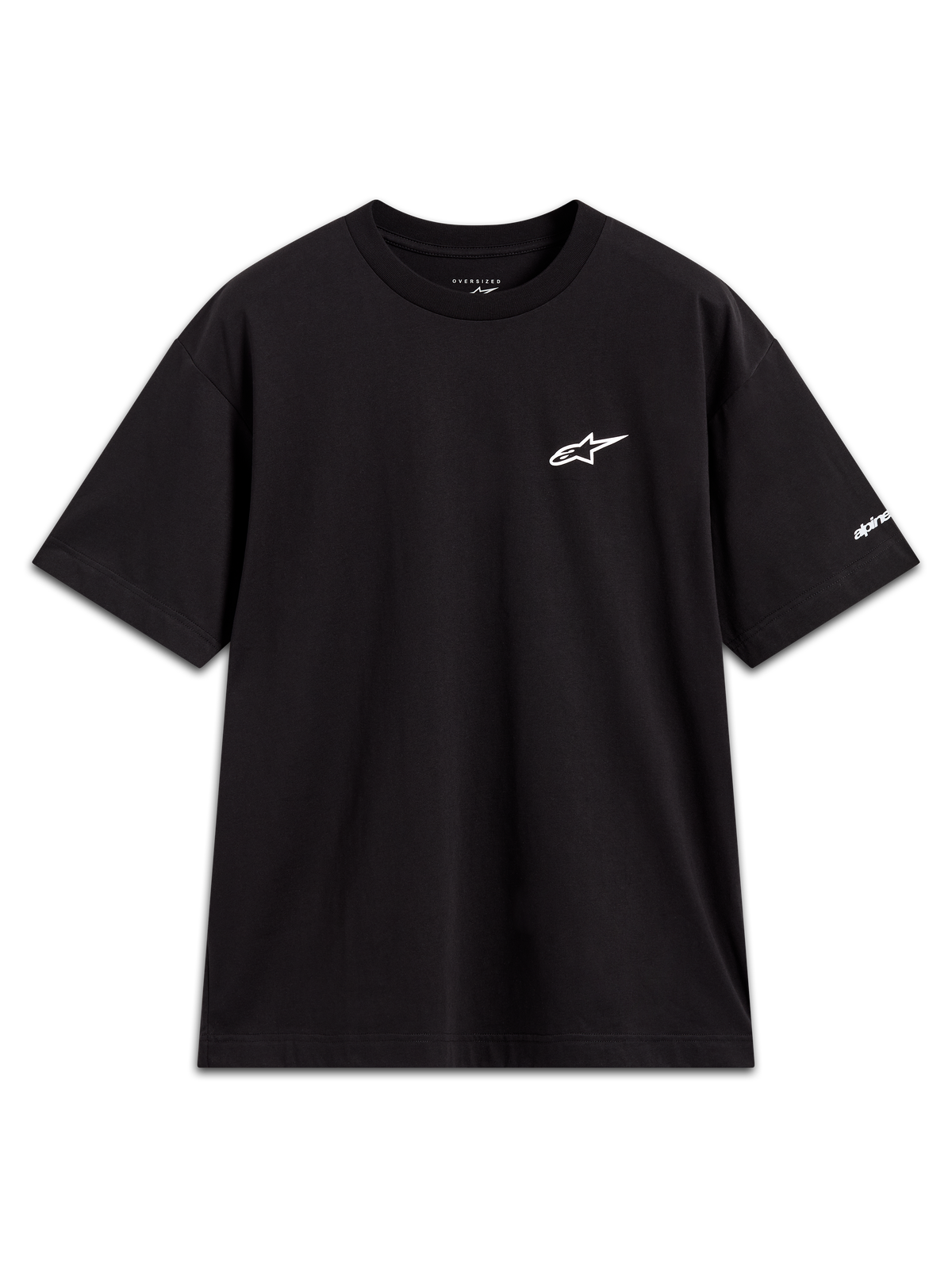 Alpinestars Mandate Oversized CSF T-shirt met korte mouwen, zwart met wit Astars logo in puff print en grafische mouwopdruk.