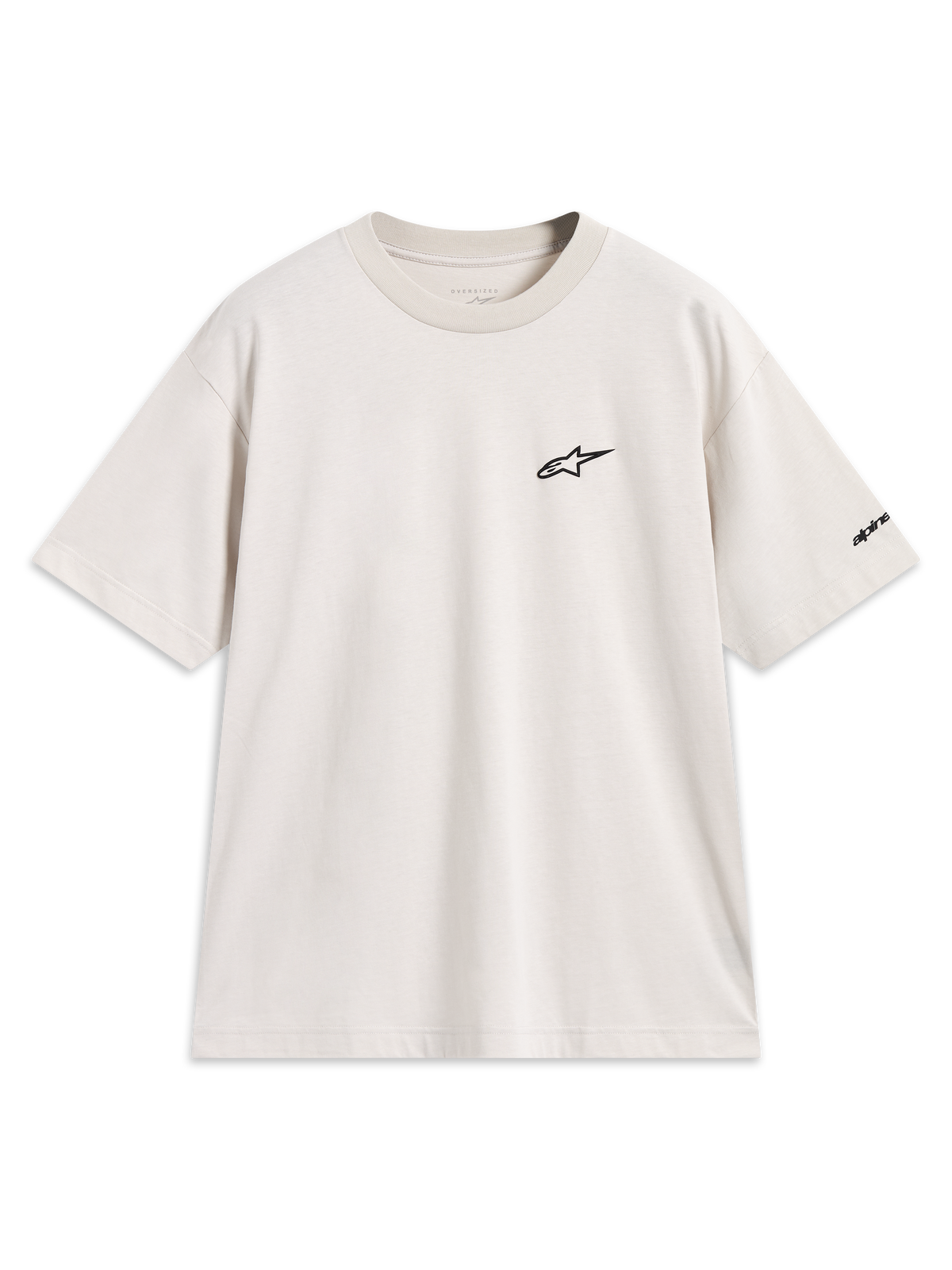 Alpinestars Mandate Oversized CSF t-shirt met korte mouwen, zandbeige met zwart puff print logo op de borst en mouwgrafiek.