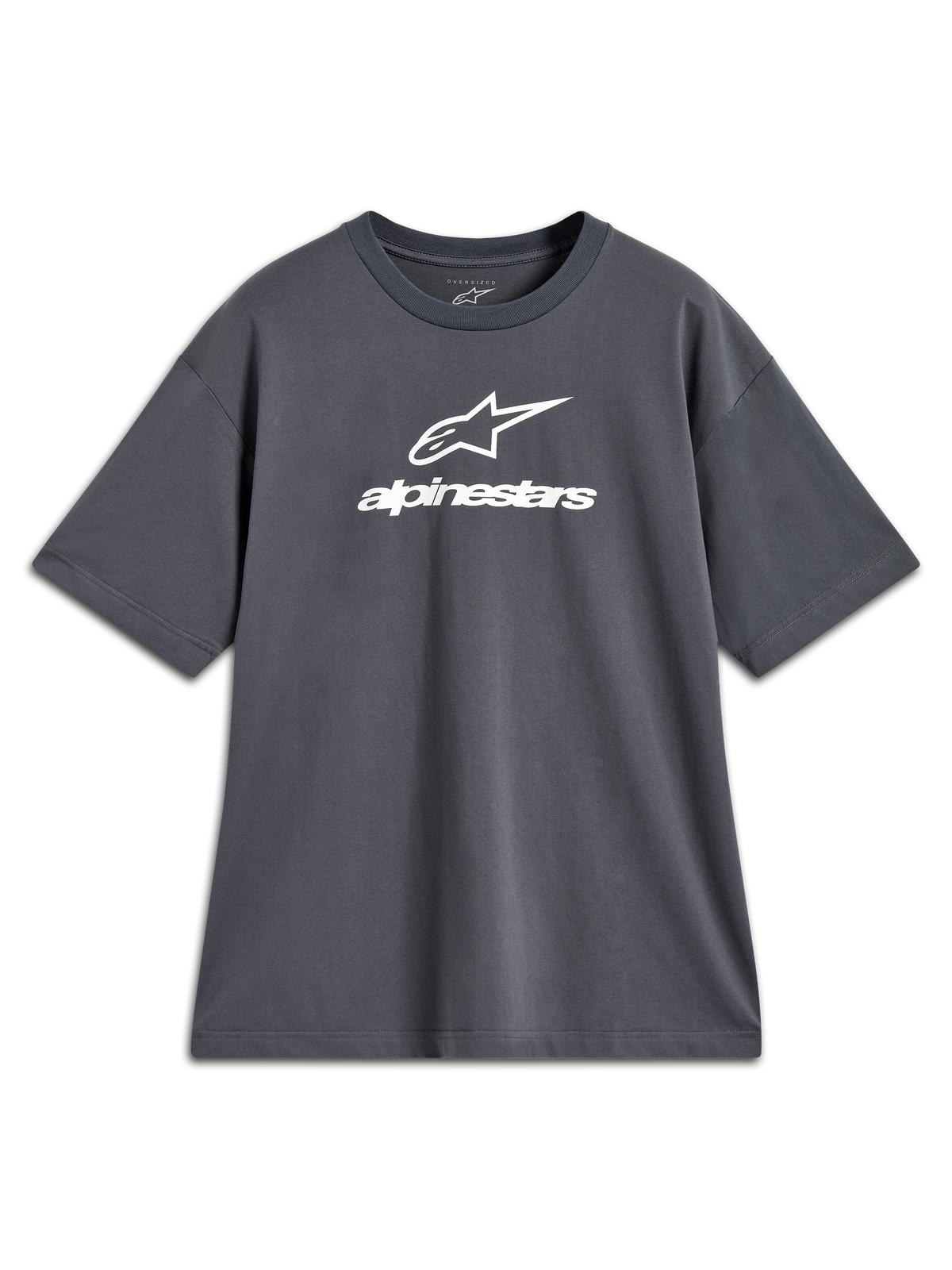 Alpinestars Prelude Oversized CSF Tee, grijs t-shirt met korte mouwen en wit logo op de borst, casual sportswear.