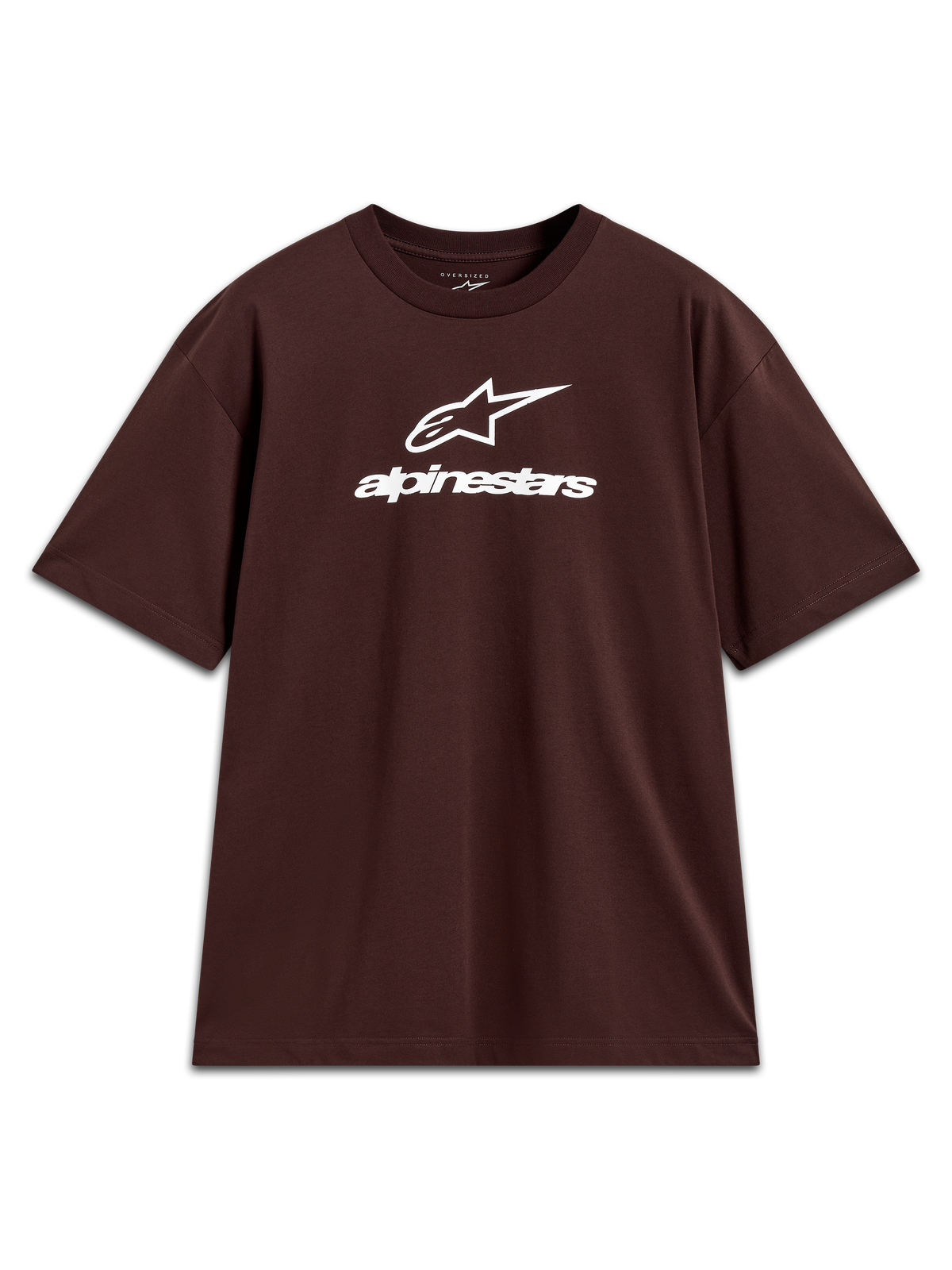 Alpinestars Prelude Oversized CSF Tee, bruin oversized t-shirt met korte mouwen en wit gestapeld logo op de borst.