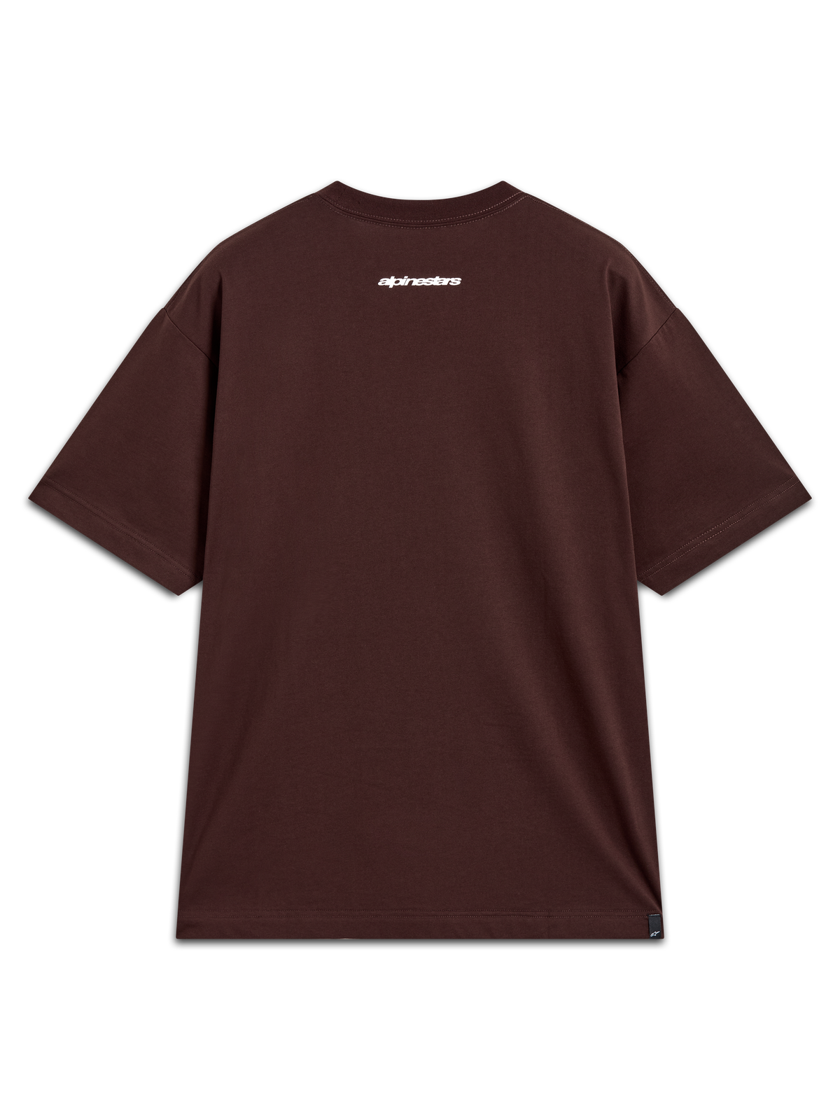 Alpinestars Prelude Oversized CSF T-shirt met korte mouwen, bruin sportswear shirt met wit woordlogo op de rug.
