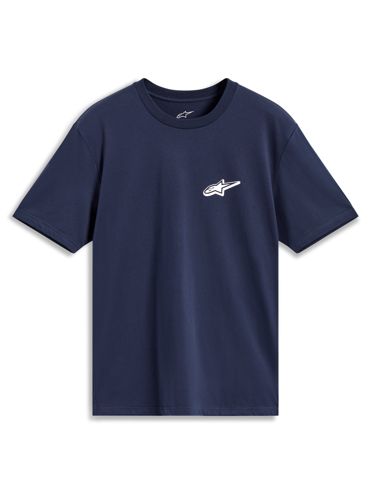 Alpinestars Meteor CSF T-shirt met korte mouwen, casual sportswear in donkerblauw met een klein wit Astars-logo op de borst.