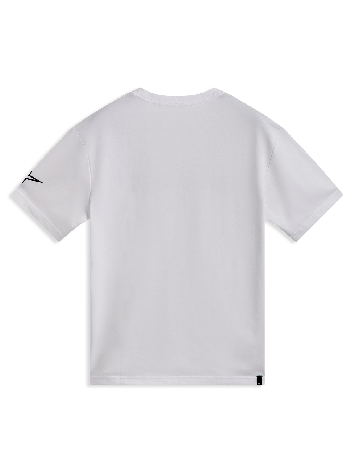 Alpinestars Race Wordmark CSF T-shirt met korte mouwen, wit, achterzijde met zwart Ageless-logo op de mouw, zachte sportkleding.