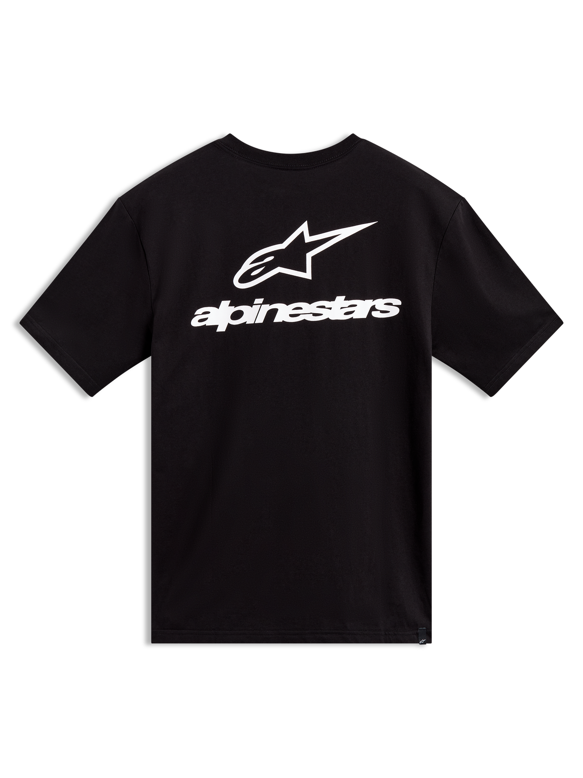 Alpinestars Combo Back CSF t-shirt met korte mouwen, zwart sportshirt met wit logo en woordmerk op de achterzijde.