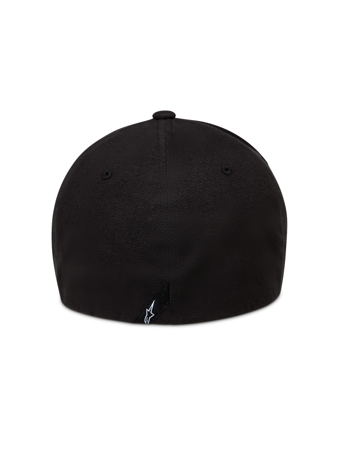 Alpinestars County Canvas hoed, zwarte sportswear pet met flexibele achterkant en klein wit geborduurd logo op de achterzijde.