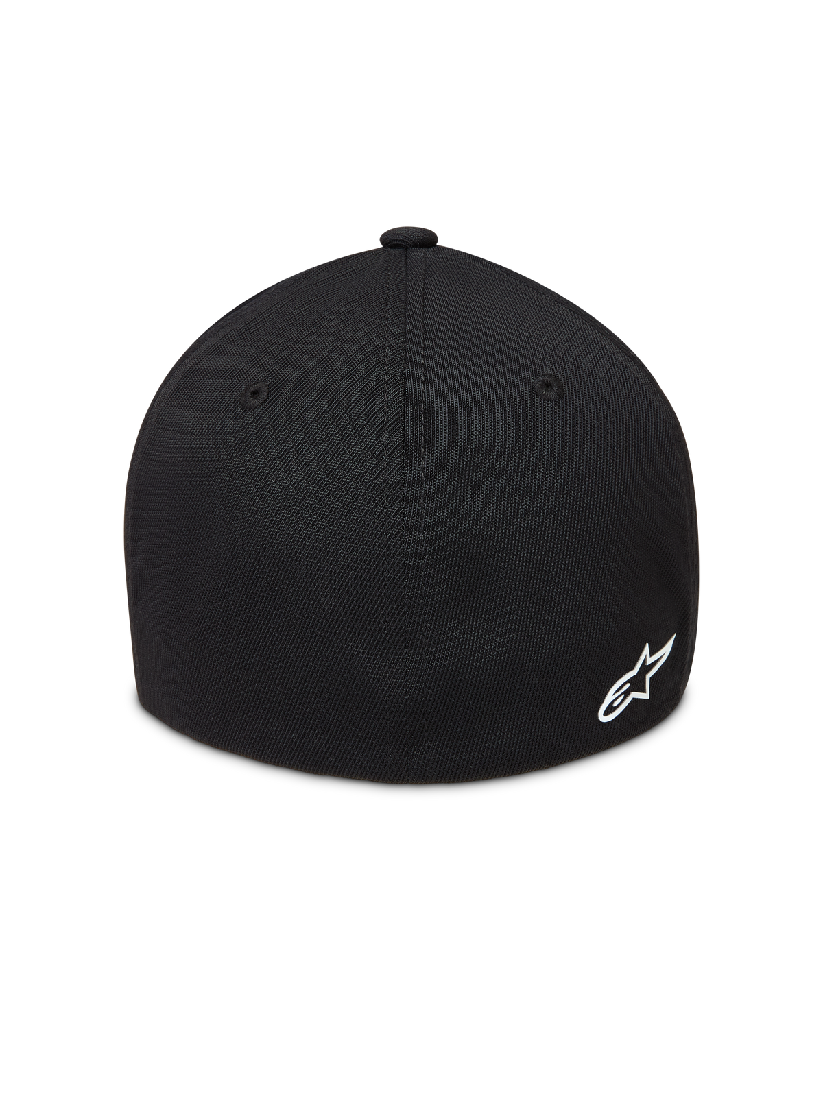 Alpinestars Points hoed, zwarte sportswear baseballpet met wit Astars-logo en flexibele achterkant van nylon tactel.