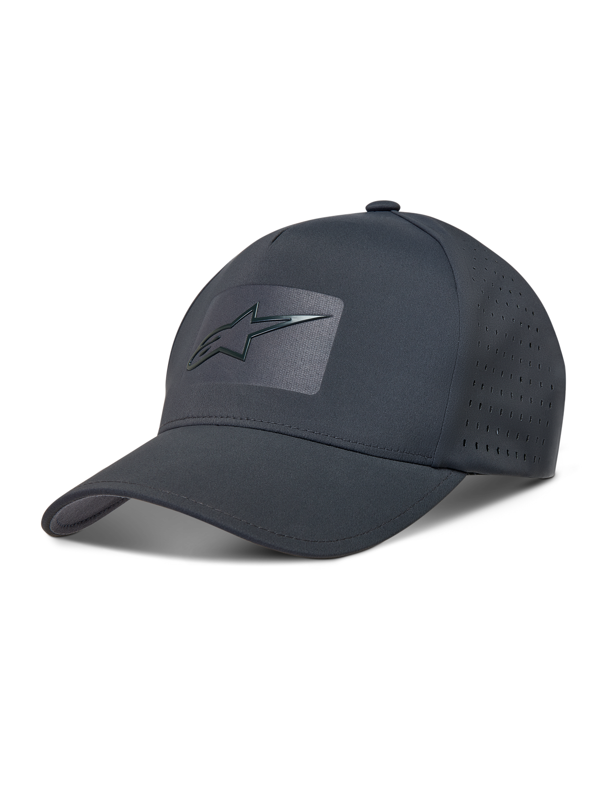 Alpinestars Algo Perf Adjustable hoed, donkergrijze sportpet van technische stof met zijperforaties en sonic weld logo.