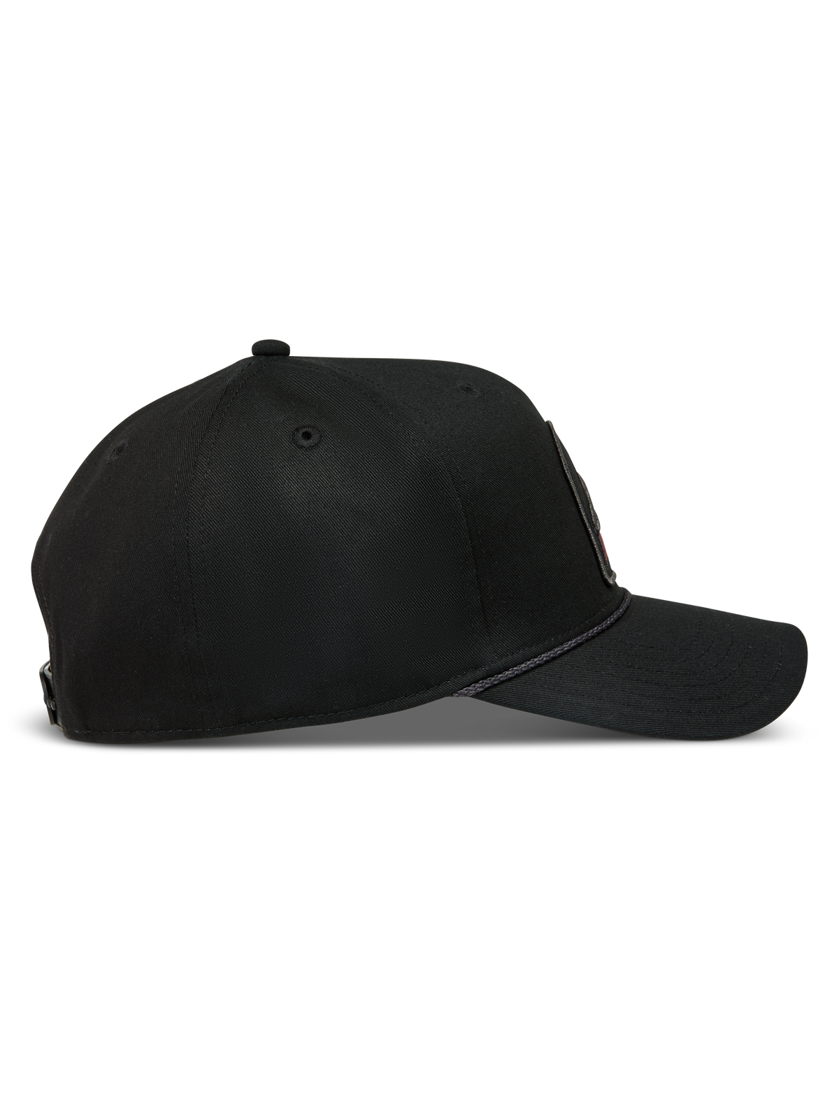 Alpinestars Acme Snapback hoed, zwarte pet van keperstof met gebogen klep, gestructureerde kroon en koordafwerking.