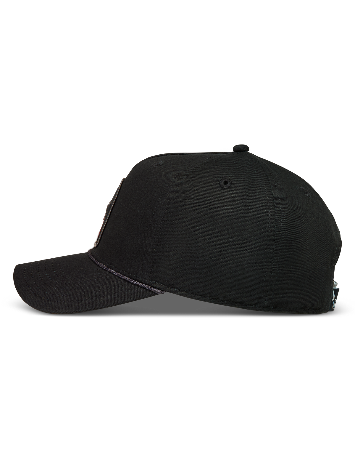 Alpinestars Acme Snapback hoed, zwarte pet met gebogen klep, gestructureerde kroon en koordafwerking, sportswear