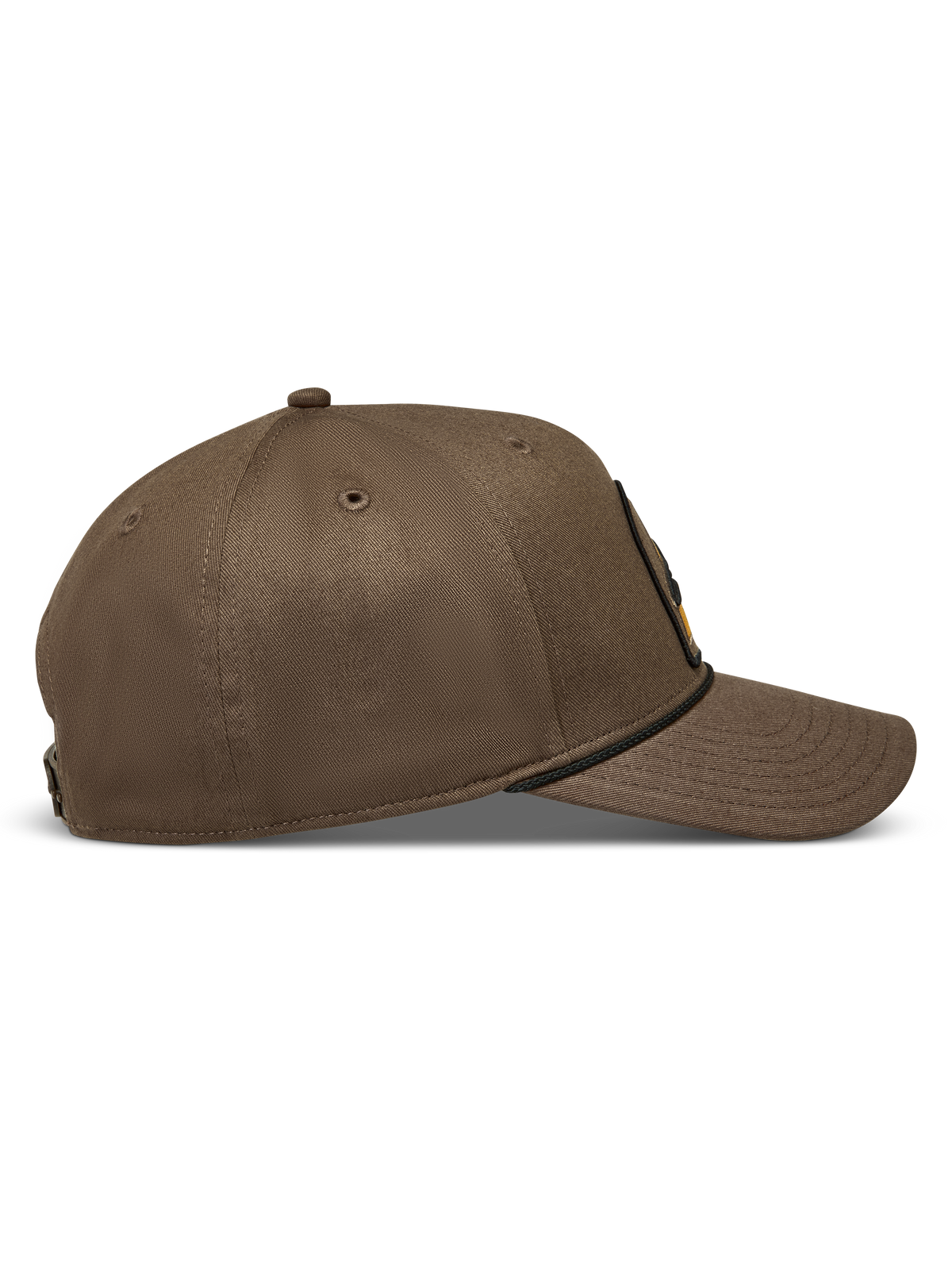 Alpinestars Acme Snapback hoed, bruine sportswear pet van keperstof met gebogen klep en zwarte koordafwerking.