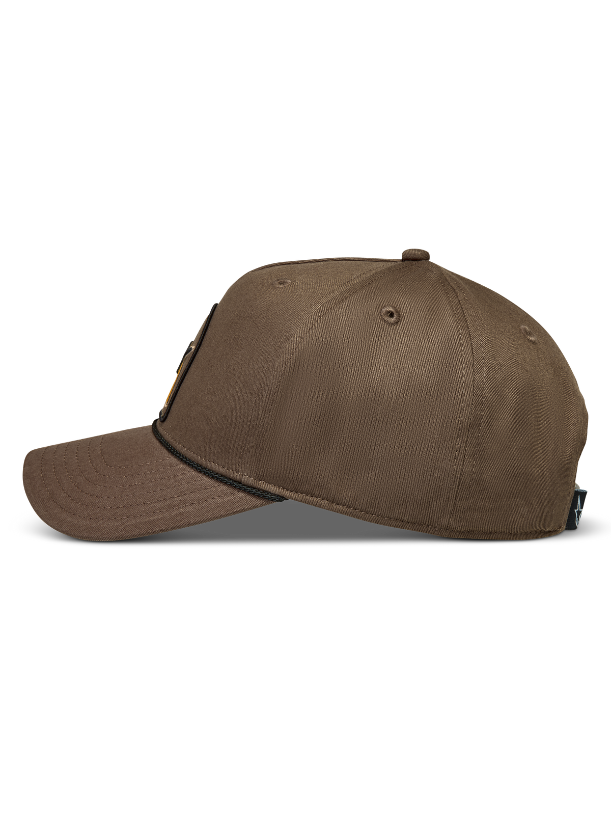 Alpinestars Acme snapback hoed, bruine sportswear pet van keperstof met gebogen klep en koordafwerking, zijaanzicht.