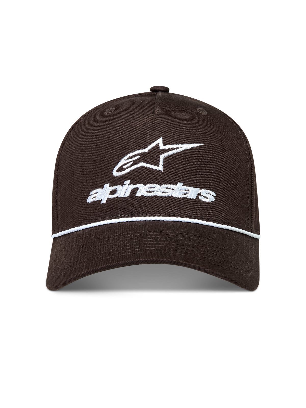 Alpinestars Combo Logo Snapback Hoed, bruine sportswearpet met wit geborduurd logo en touwdetail op de gebogen klep.