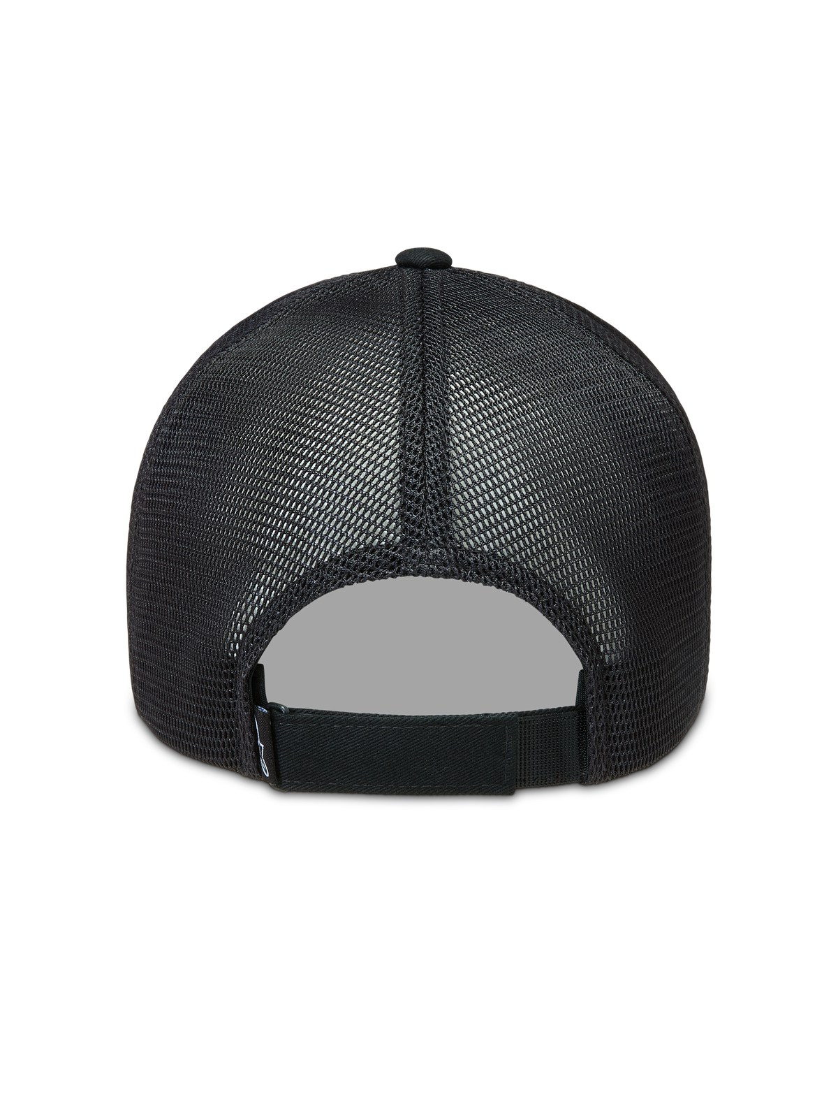 Alpinestars Augment Trucker Hat, Black mesh sportswear cap with poly diamond mesh back and adjustable strap closure.