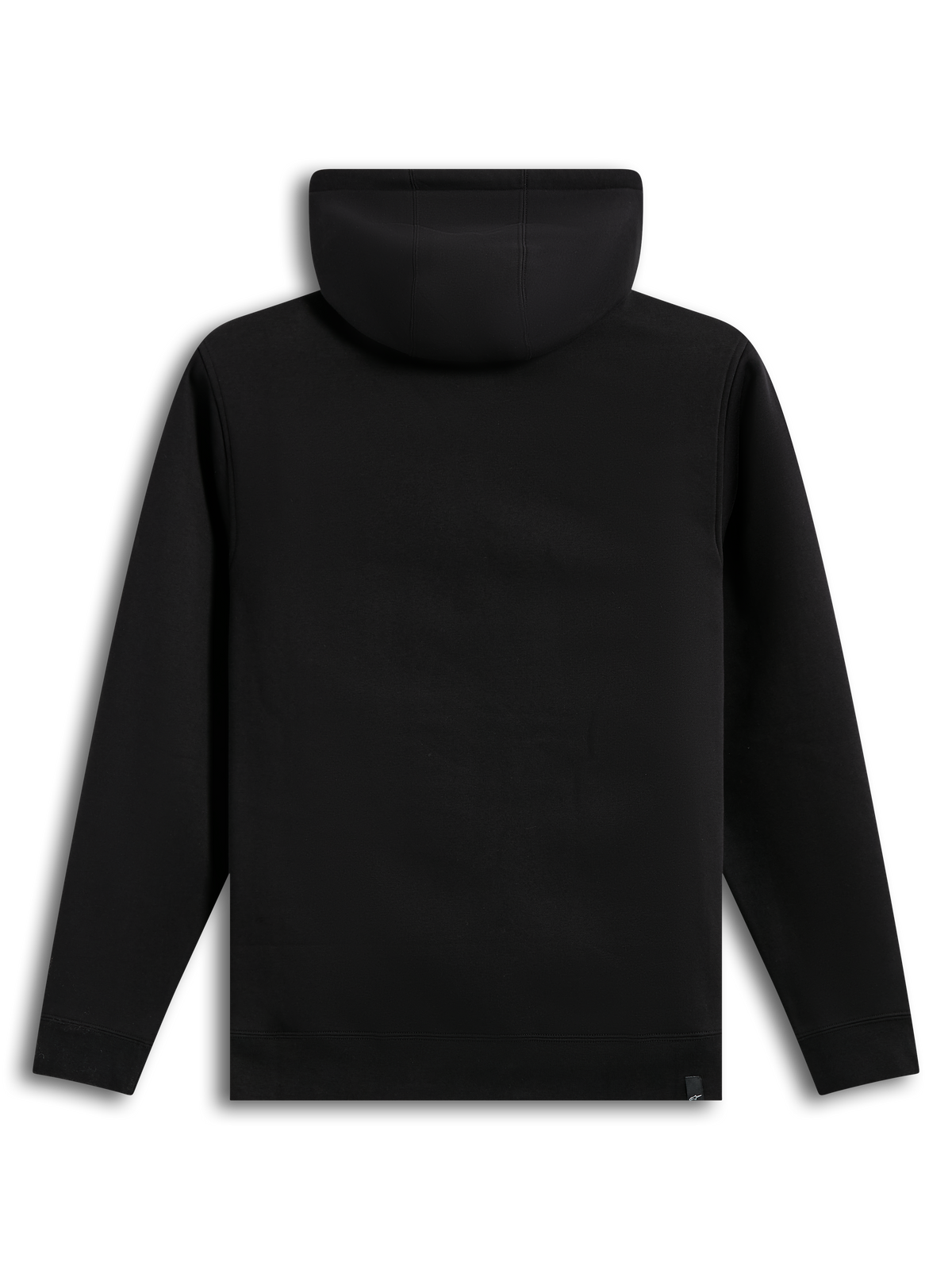 Alpinestars Ageless V3 Hoodie, achterzijde van een zwarte fleece sportpullover met ribboorden en zoom, casual sportswear.