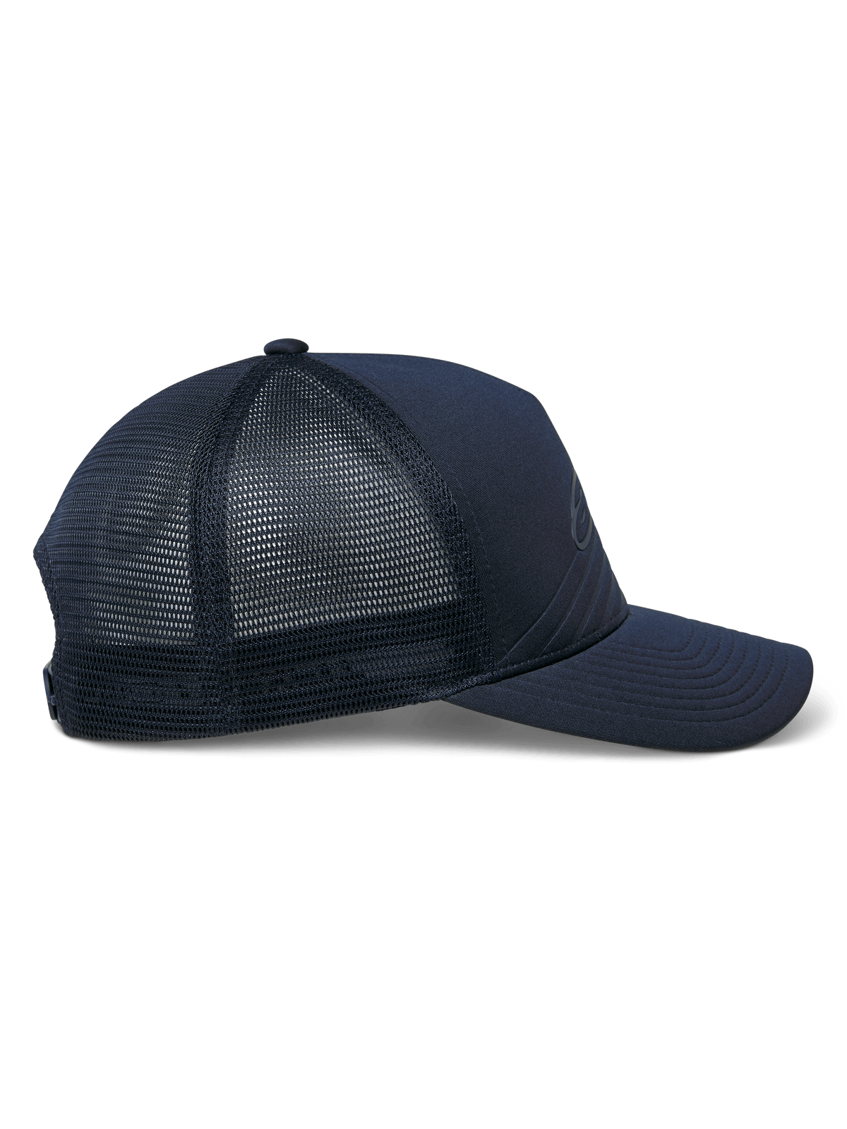 Alpinestars Delane Hat, Sportswear Hat, Navy Blue, side profile view showing diamond mesh back and solid jersey front, curved bill, structured crown