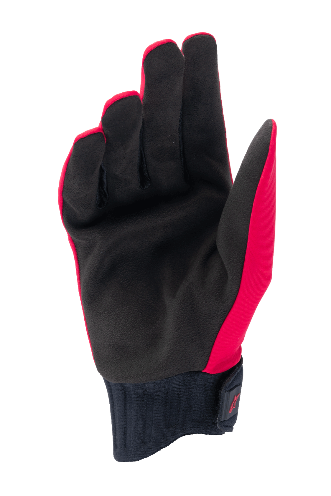 Alpinestars A-Dura Rain handschoenen, MTB-handschoenen, fluorescerend rood en zwart, handpalmzicht met zwarte synthetische suède handpalm, geribbelde neopreen manchet met klittenbandsluiting, laagprofielontwerp voor mountainbiken