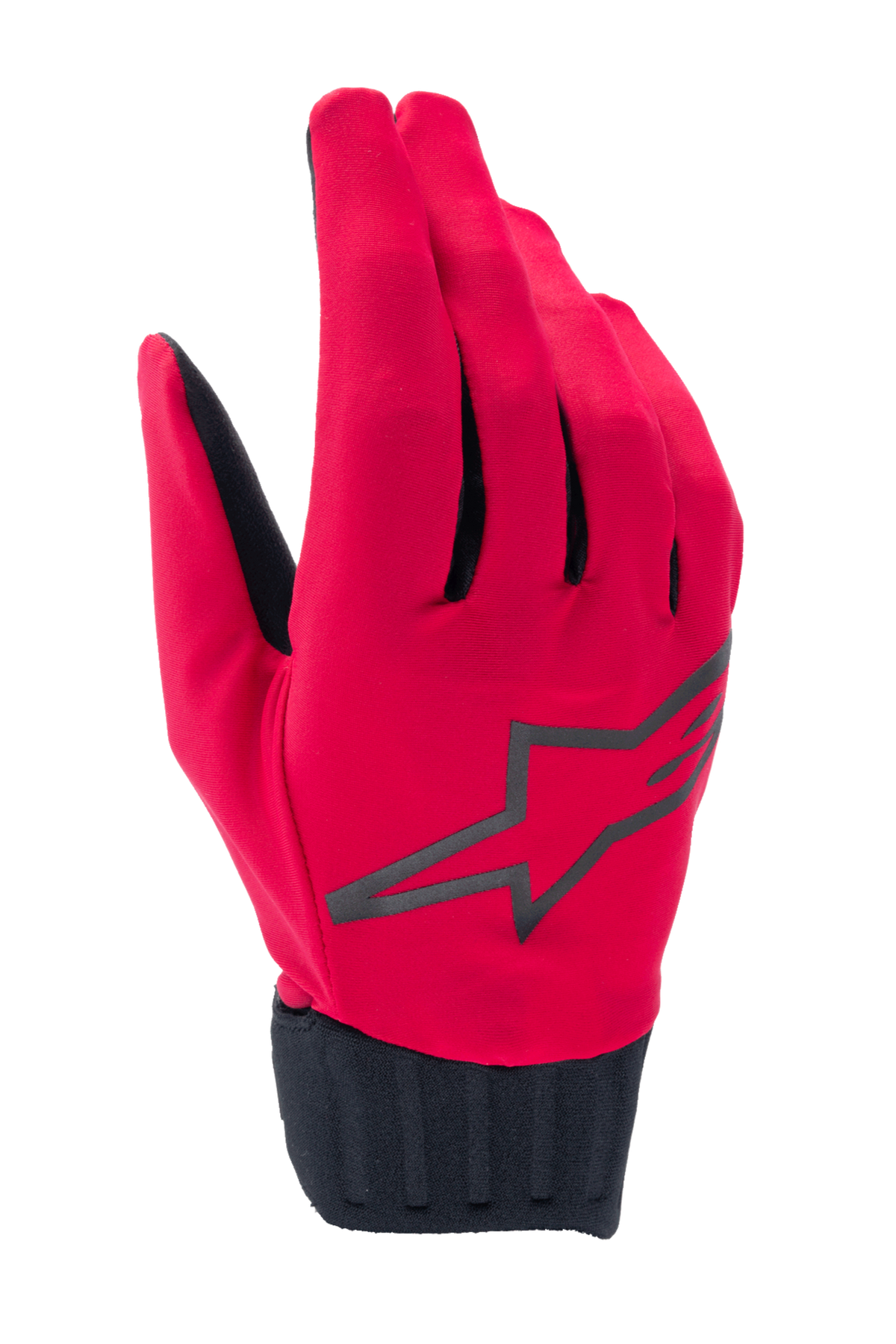 Alpinestars Stella A-Dura Rain handschoenen, MTB-regenhandschoenen voor dames, fluorescerend rood en zwart, groot zwart sterlogo, geribbelde neopreen manchet, waterdicht ontwerp voor mountainbiken